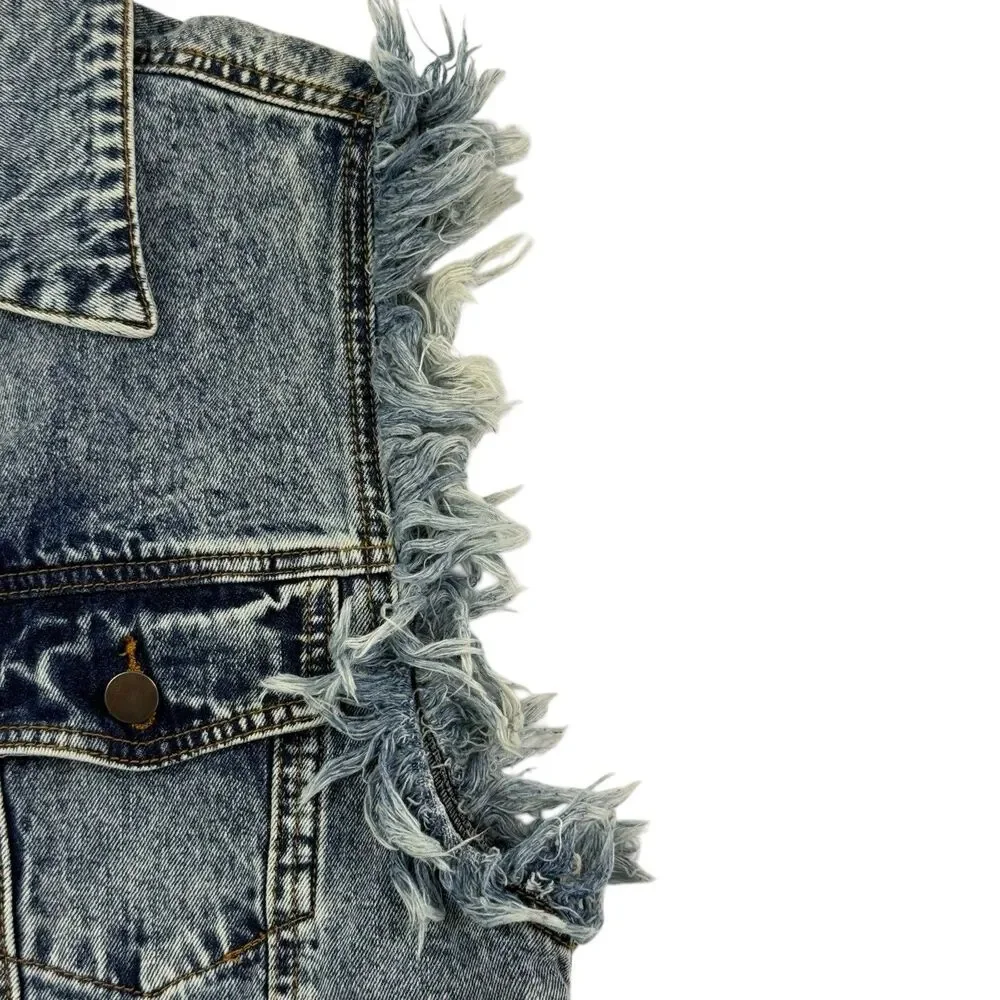 Umgee Acid Washed Denim Midi Vest Women Small Retro 90s Frayed Factory Distress - Picture 3 of 12